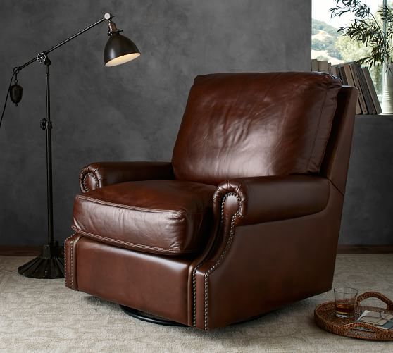 James Leather Swivel Armchair Pottery Barn