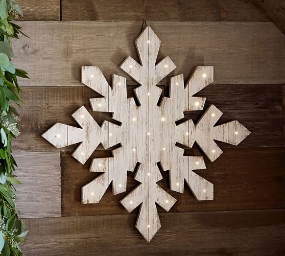 Lit White Wash Wood Snowflake Pottery Barn