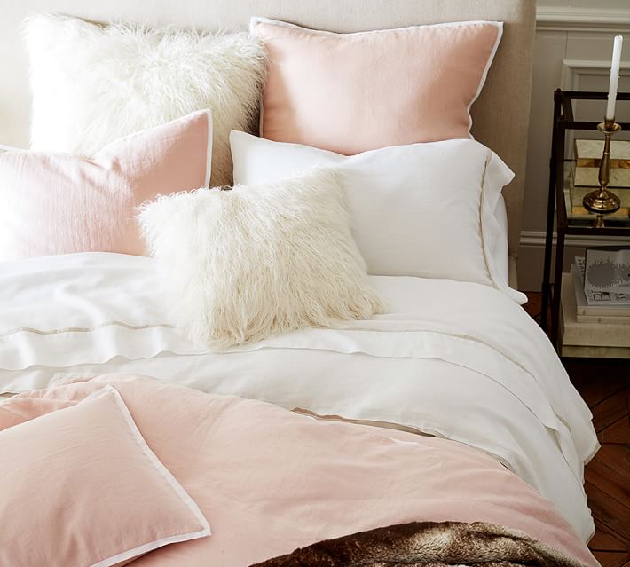 Belgian Flax Linen Contrast Duvet Cover Sham Smoke Belgian Flax Linen Contrast Duvet Cover Sham Smoke Pottery Barn