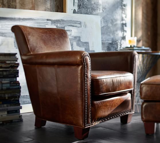 Irving Roll Arm Leather Armchair With Nailheads Pottery Barn Save