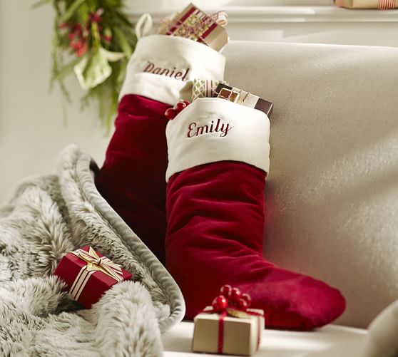 Personalized Basic Velvet Stockings Red With Ivory Cuff Pottery Barn Scroll To Next Item