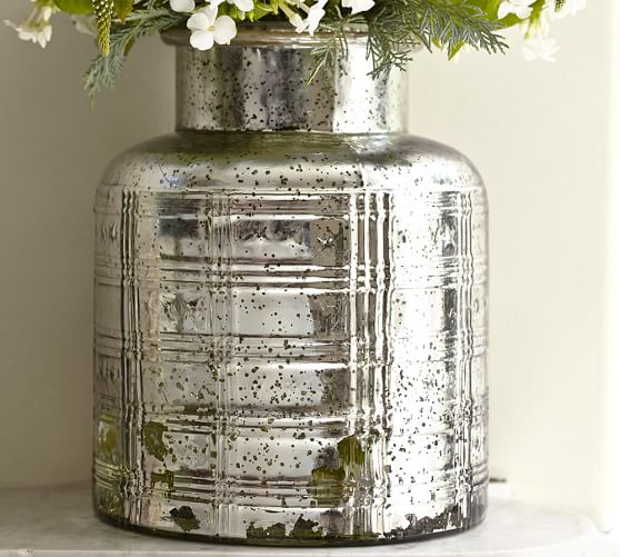 Plaid Etched Antique Mercury Glass Vase Pottery Barn