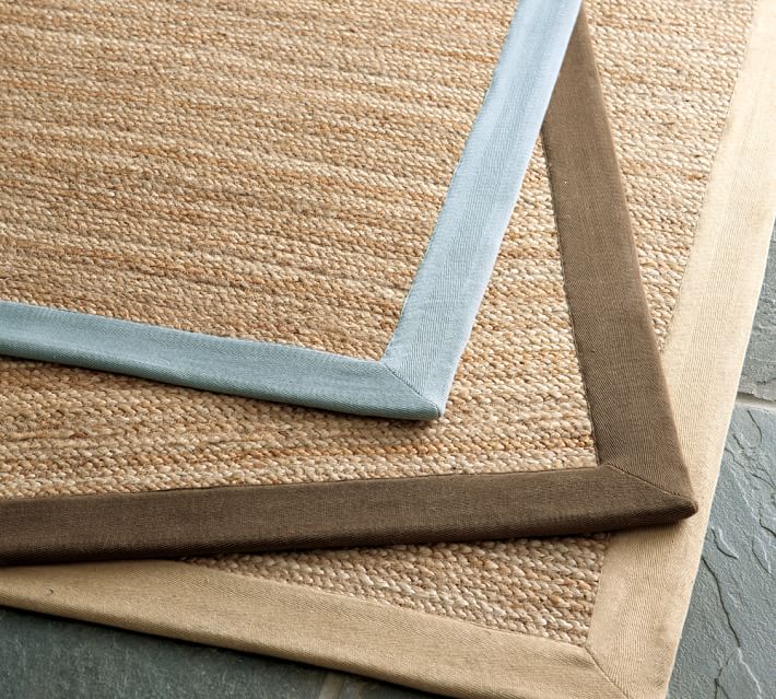 Color Bound Flat Braided Jute Rug Blue Pottery Barn