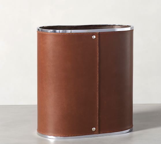 Drake Leather Trash Can Pottery Barn