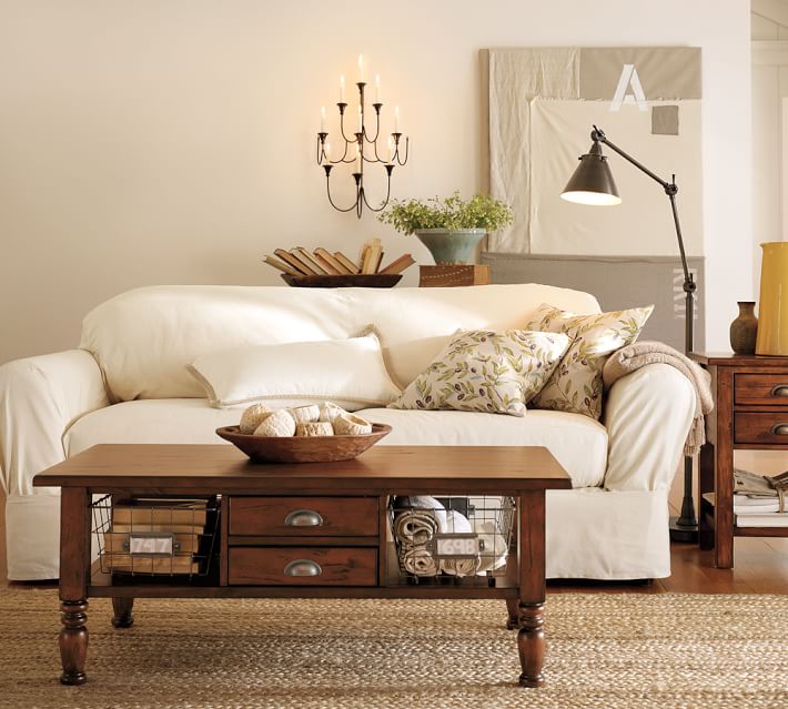 Twill Separate Seat Tailored Loose Fit Slipcover Pottery Barn