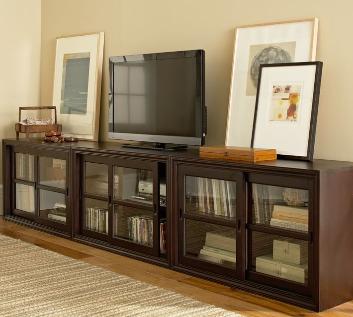 Winslow Glass Door Long Media Stand Pottery Barn