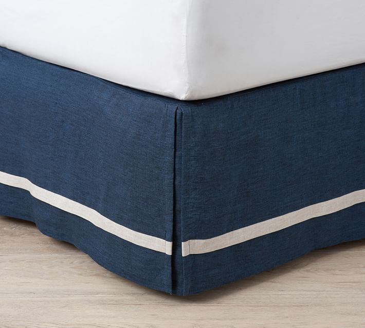 Belgian Flax Linen Contrast Bed Skirt Smoke Pottery Barn