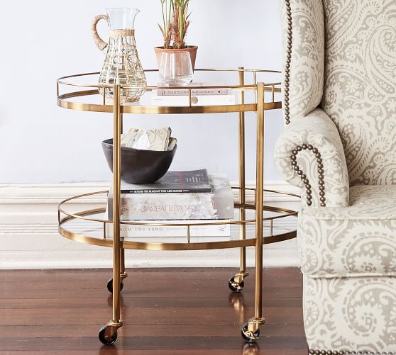 Abby Oval Bar Cart Pottery Barn Abby Oval Bar Cart