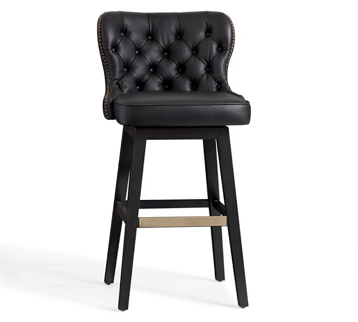 caldwell tufted leather swivel bar stool pottery barn