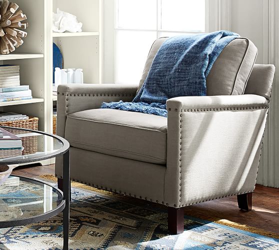 Upholstered Slipcovered Chairs Pottery Barn Tyler Upholstered Square Arm Armchair With Nailheads