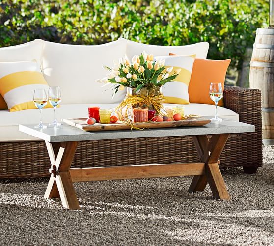 Abbott Zinc Top Rectangular Coffee Table Brown Pottery Barn