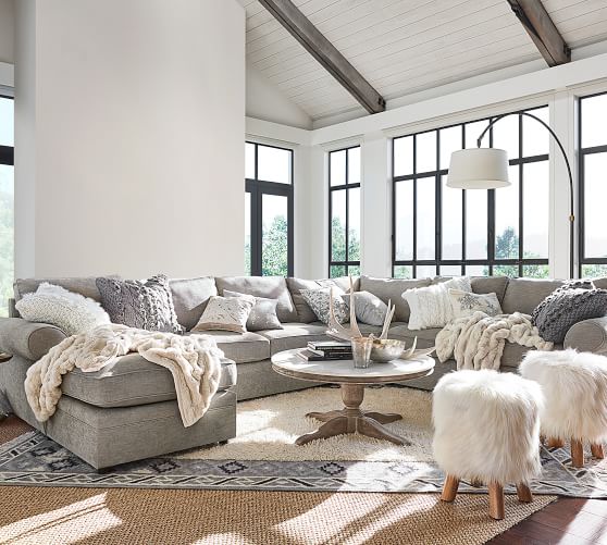 Sectional Sofas Couches Modular Pottery Barn Pearce Roll Arm Upholstered 4 Piece Chaise Sectional With Wedge