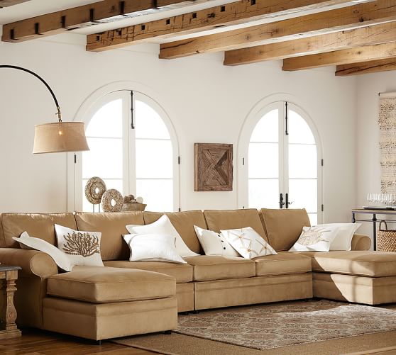 Pearce Collection Pottery Barn Pearce Roll Arm Upholstered 4 Piece Double Chaise Sectional