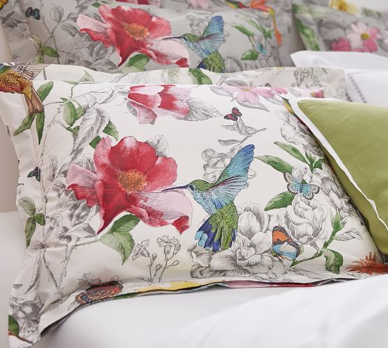 Hummingbird Reversible Percale Patterned Duvet Cover & Sham Pottery Barn