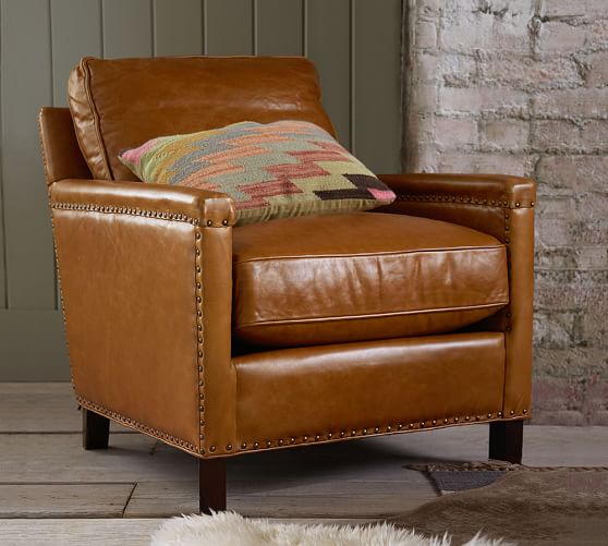 Leather Armchairs Pottery Barn Tyler Leather Square Arm Armchair With Nailheads