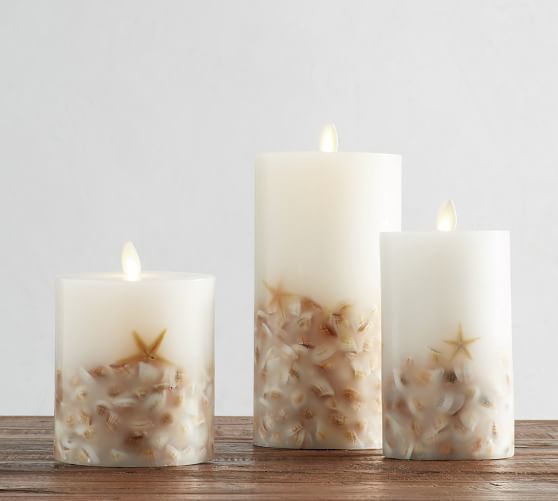 Premium Flicker Flameless Wax Candle Seashell Pottery Barn
