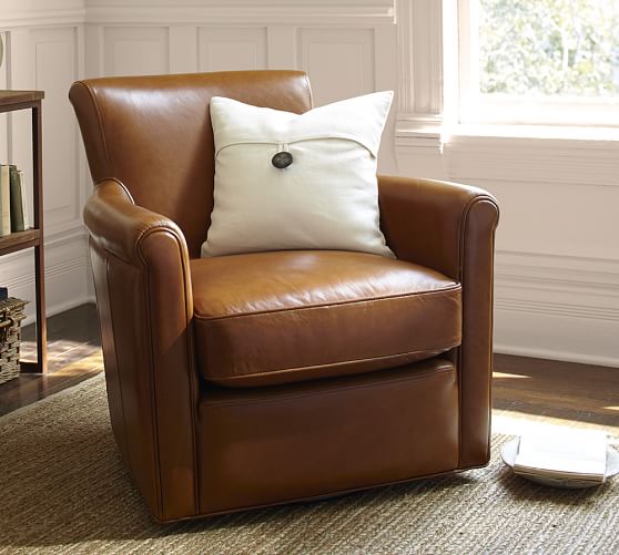 Irving Roll Arm Leather Swivel Armchair Pottery Barn Irving Roll Arm Leather Swivel Armchair