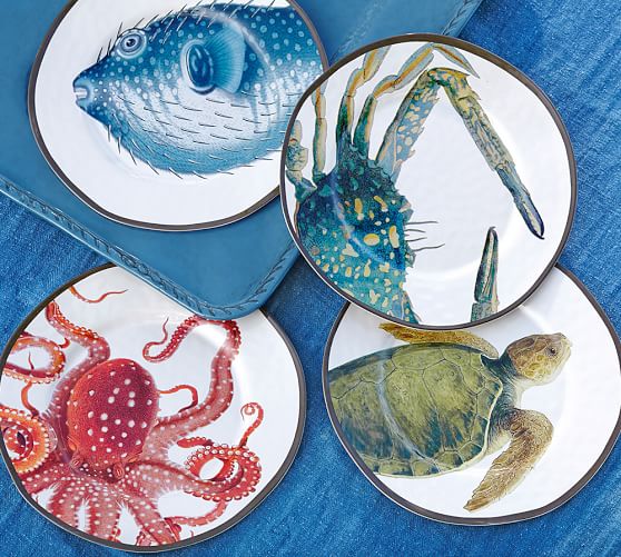 Playa Sea Critter Melamine Salad Plates, Mixed Set of 4 Pottery Barn
