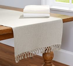Tablecloths Table Runners Linens Pottery Barn Fringed Linen Knotted Table Runner