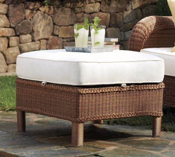 Palmetto All Weather Wicker Armchair Ottoman Honey Pottery Barn