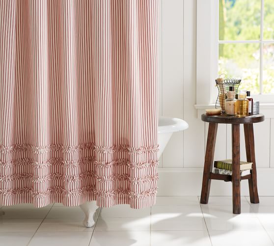 Ticking Stripe Ruffle Shower Curtain Pottery Barn Ticking Stripe Ruffle Shower Curtain Saved View Larger Roll Over Image To Zoom In Room
