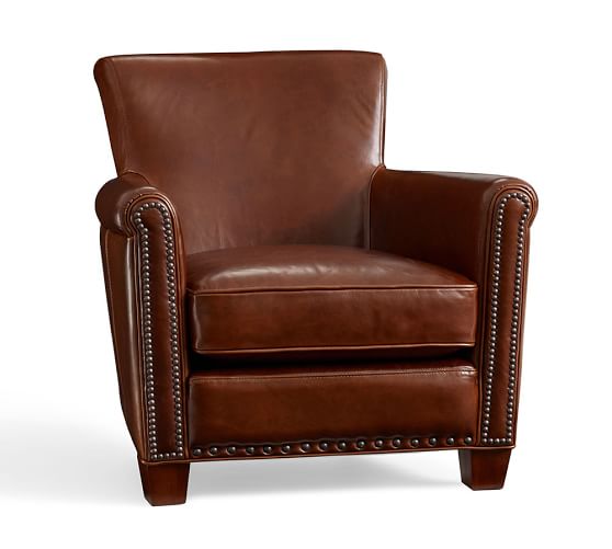 Irving Roll Arm Leather Armchair With Nailheads Pottery Barn Save