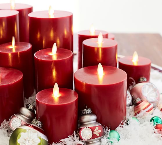 Premium Flicker Flameless Wax Pillar Candle Red Pottery Barn