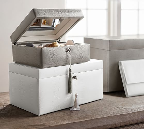 Personalized Mckenna Leather Jewelry Armoire Pottery Barn