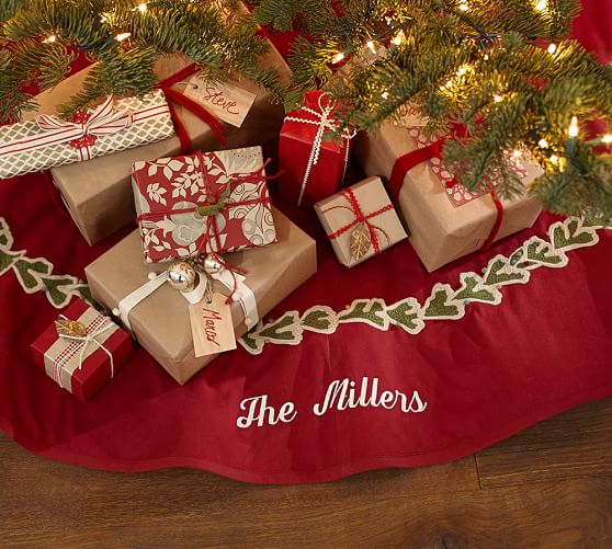 Personalized Crewel Garland Tree Skirt Pottery Barn Personalized Crewel Garland Tree Skirt