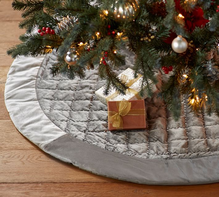 Shiny Velvet Quilted Tree Skirt Gray Pottery Barn