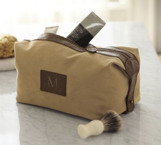 Saddle Leather Canvas Toiletry Case Pottery Barn