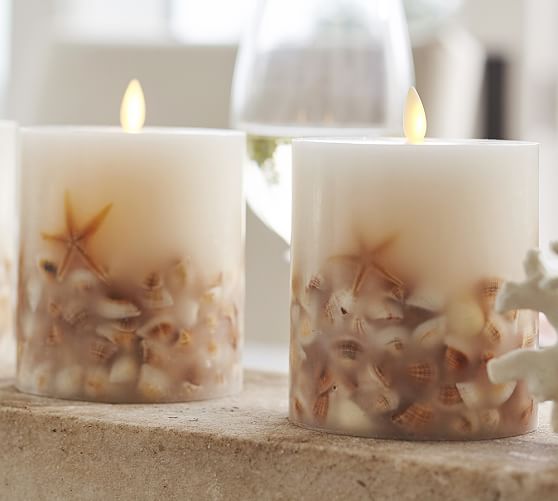 Premium Flicker Flameless Wax Candle Seashell Pottery Barn Premium Flicker Flameless Wax Candle Seashell