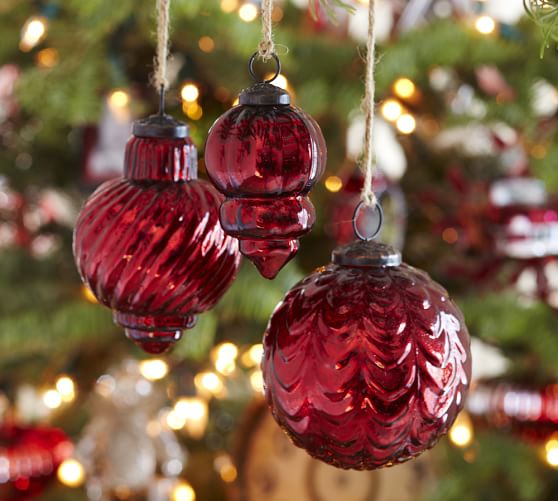 eclectic mercury glass ornaments red set of 3 pottery barn