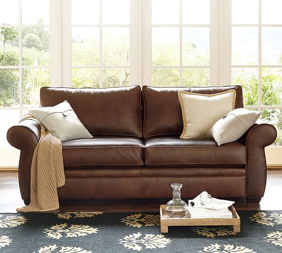 Leather Sofas Pottery Barn Pearce Roll Arm Leather Sofa
