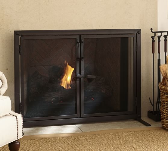 Industrial Fireplace Open Door Screen Pottery Barn