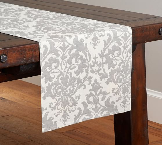 Jacquard Medallion Table Runner, Gray Pottery Barn