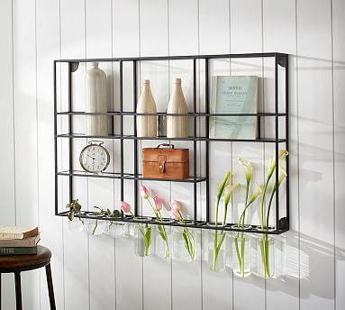 Wall Shelf Unit With Glass Rack Pottery Barn