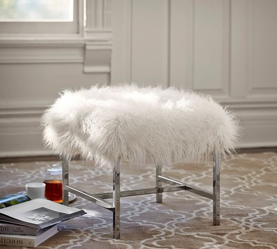 Tavi Mongolian Faux Fur Stool Pottery Barn