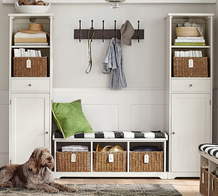 Samantha 3 Piece Bench Storage Cabinet Entryway Set Antique White Samantha 3 Piece Bench Storage Cabinet Entryway Set Antique White Pottery Barn