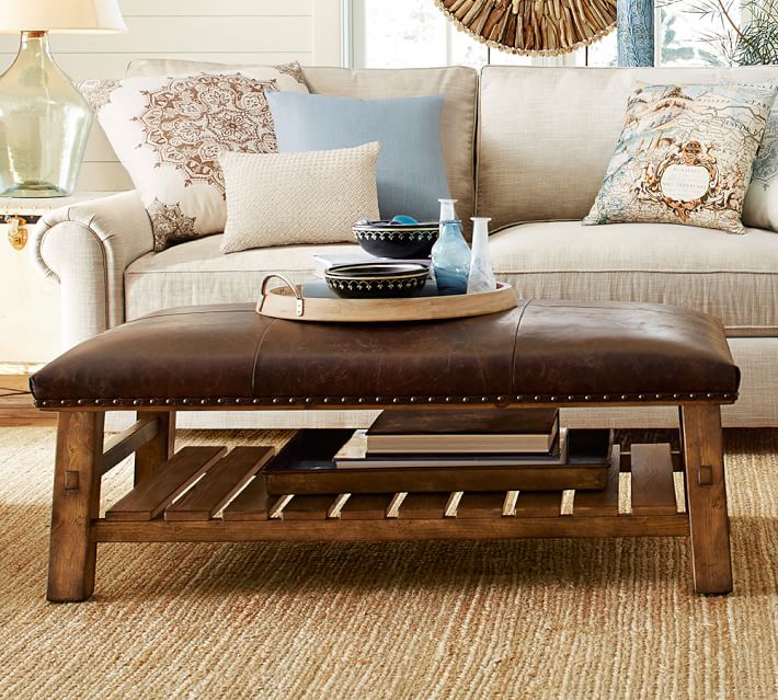 Caden Leather Rectangular Ottoman Pottery Barn