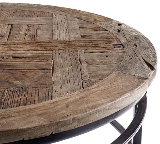 Parquet Reclaimed Wood Round Coffee Table Pottery Barn Start 360 Product Viewer