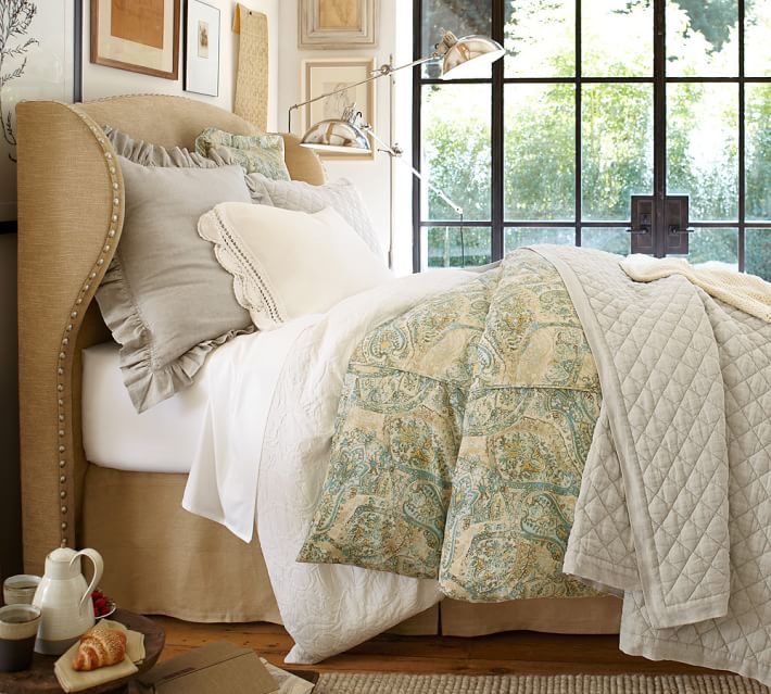 Raleigh Upholstered Wingback Bed Pottery Barn