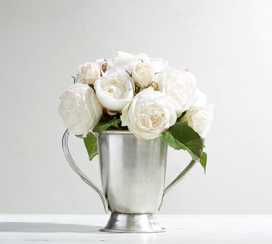 Faux Composed Roses in Silver Vase Pottery Barn