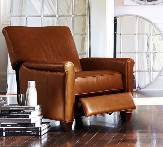 Irving Roll Arm Leather Recliner Pottery Barn Irving Roll Arm Leather Recliner