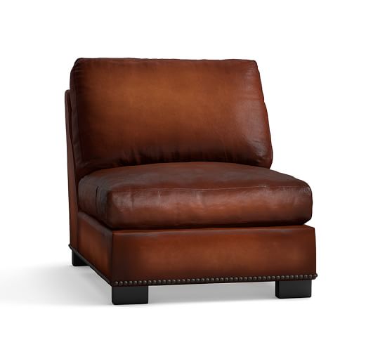 Turner Leather Armless Chair With Nailheads Pottery Barn Turner Leather Armless Chair With Nailheads