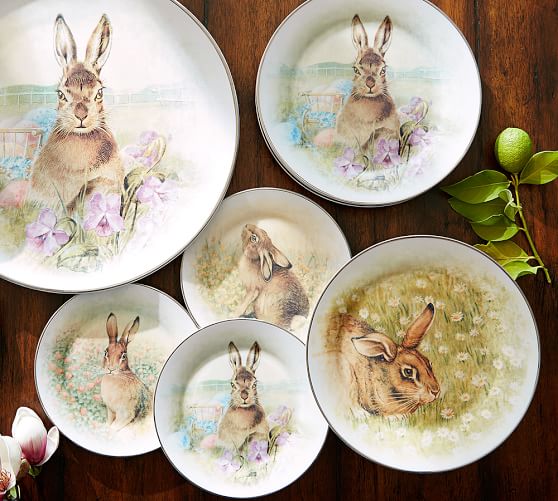 Meadow Bunny Dinnerware, Mixed Set of 4 Pottery Barn