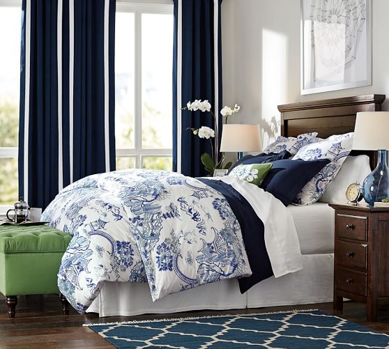 Darcy Toile Organic Duvet Cover Sham Twilight Pottery Barn Roll Over Image To Zoom