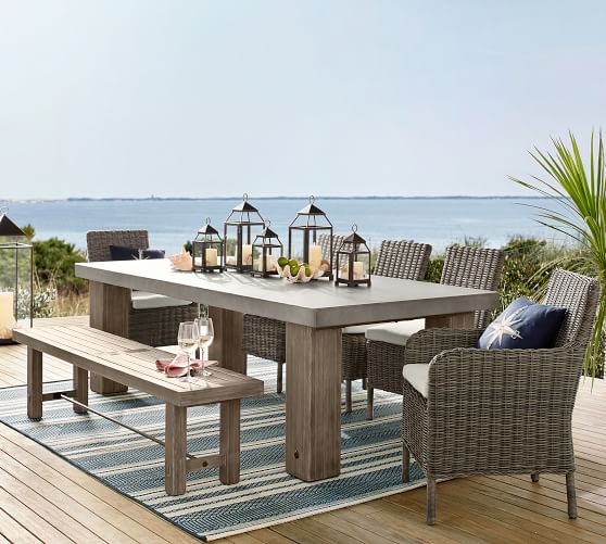 Outdoor Dining Furniture Tables Sets Pottery Barn Gray Abbott Chunky Leg Dining Table