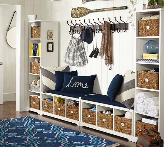 Samantha 4Piece Bench & Bookcase Entryway Set, Antique White Pottery