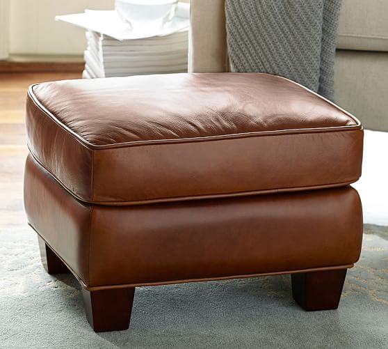 Irving Leather Ottoman Pottery Barn